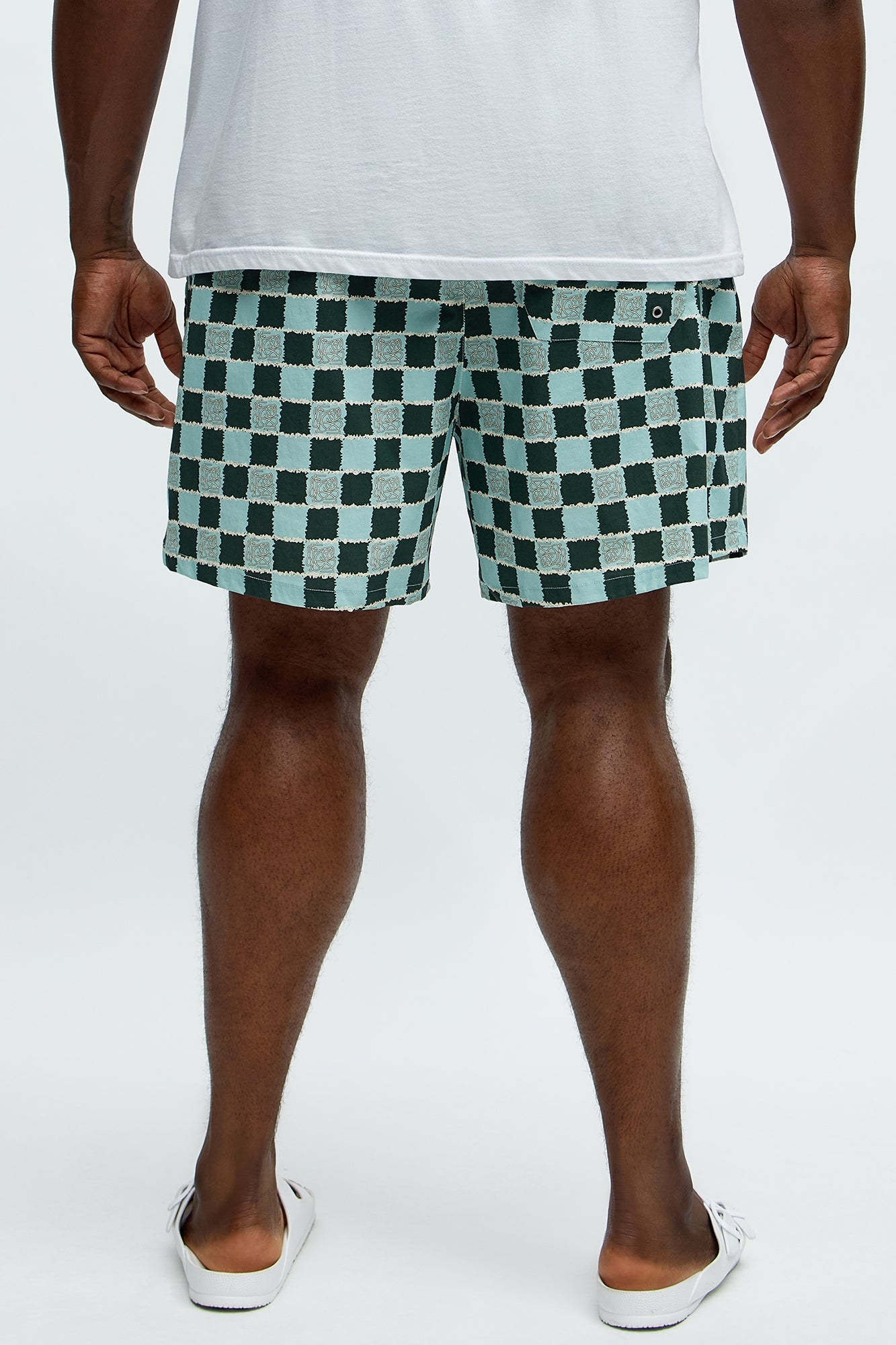 Coastal Squares Printed Checkered Swim Mid Trunk - Green/combo