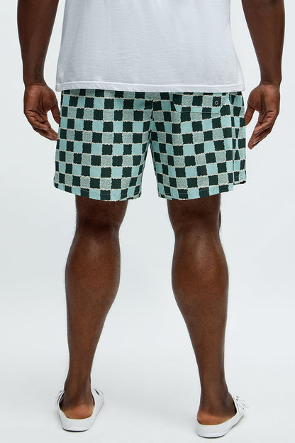 Coastal Squares Printed Checkered Swim Mid Trunk - Green/combo