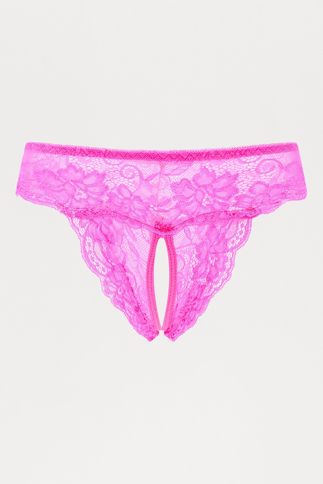 Nikki Lace Crotchless Cheeky Panty - Hot Pink