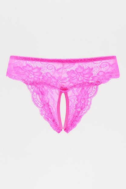 Nikki Lace Crotchless Cheeky Panty - Hot Pink