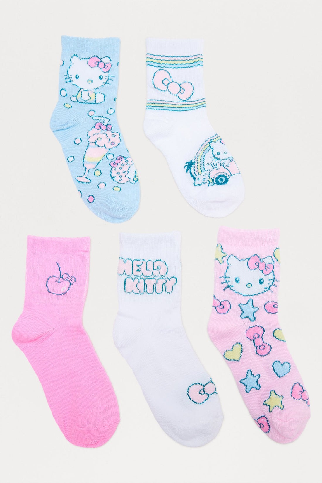 Mini Hello Kitty Super Sweet Mid Crew Socks 5 Pack - Pink/combo
