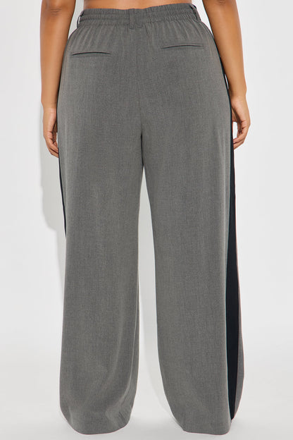 On Track Wide Leg Woven Side Stripe Pants - Charcoal