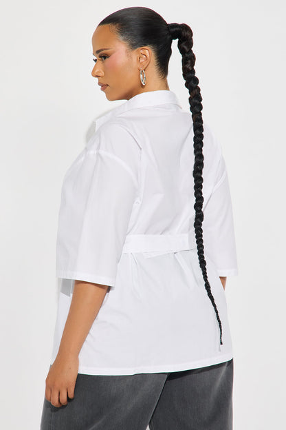 Marcella Criss Cross Poplin Shirt - White