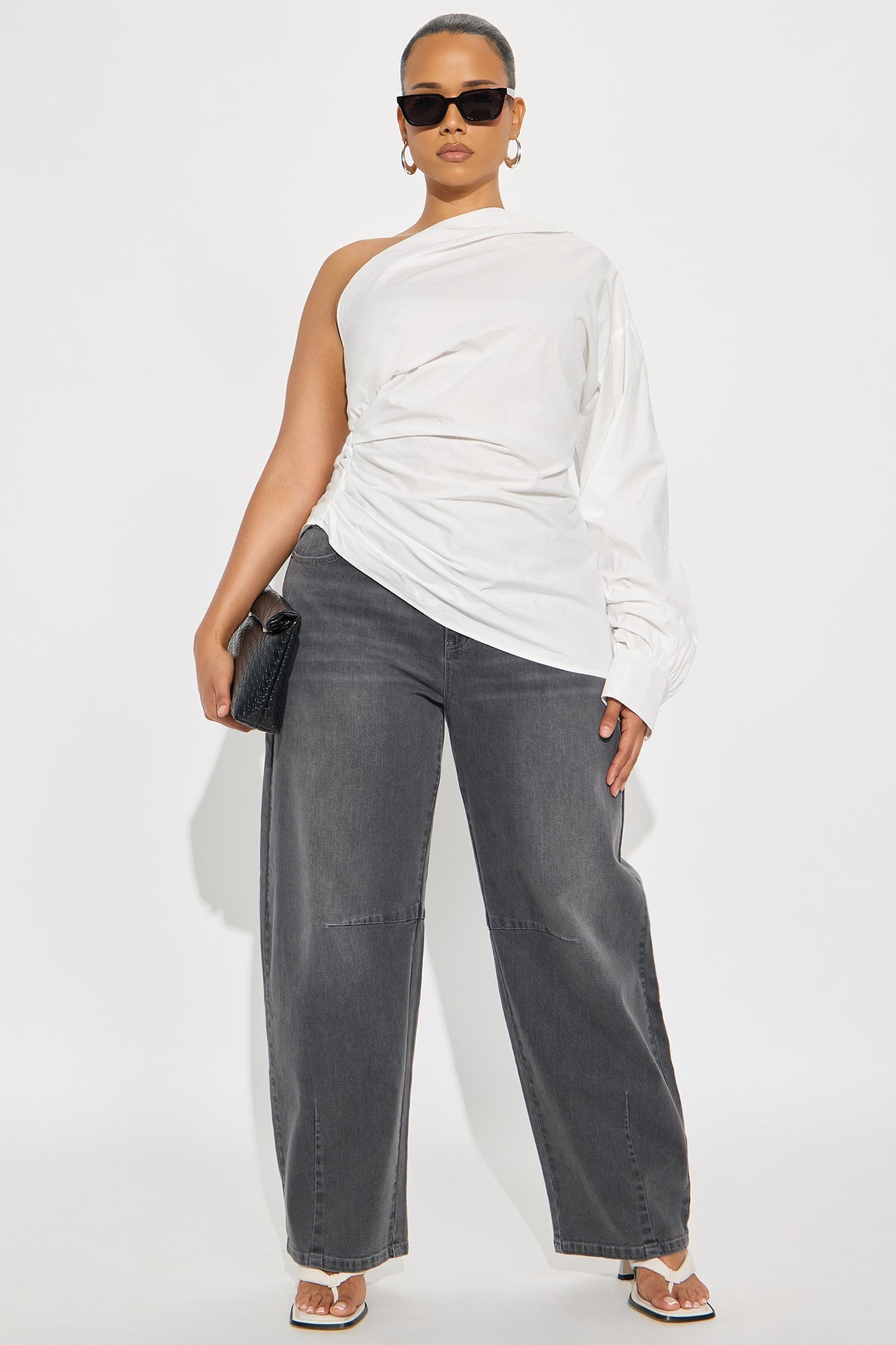 Dahlia One Shoulder Poplin Top - White
