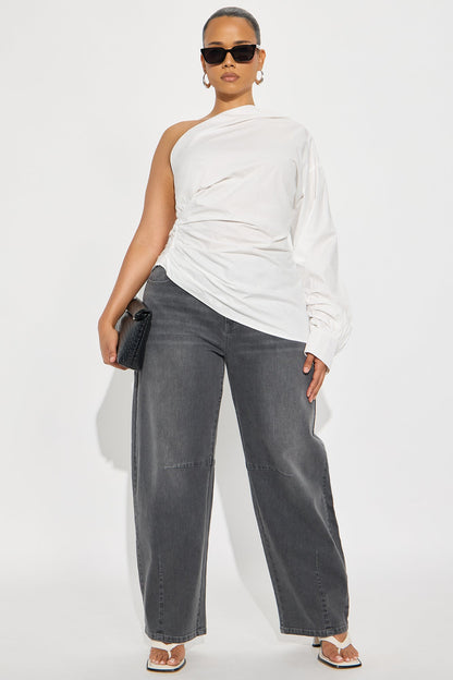 Dahlia One Shoulder Poplin Top - White