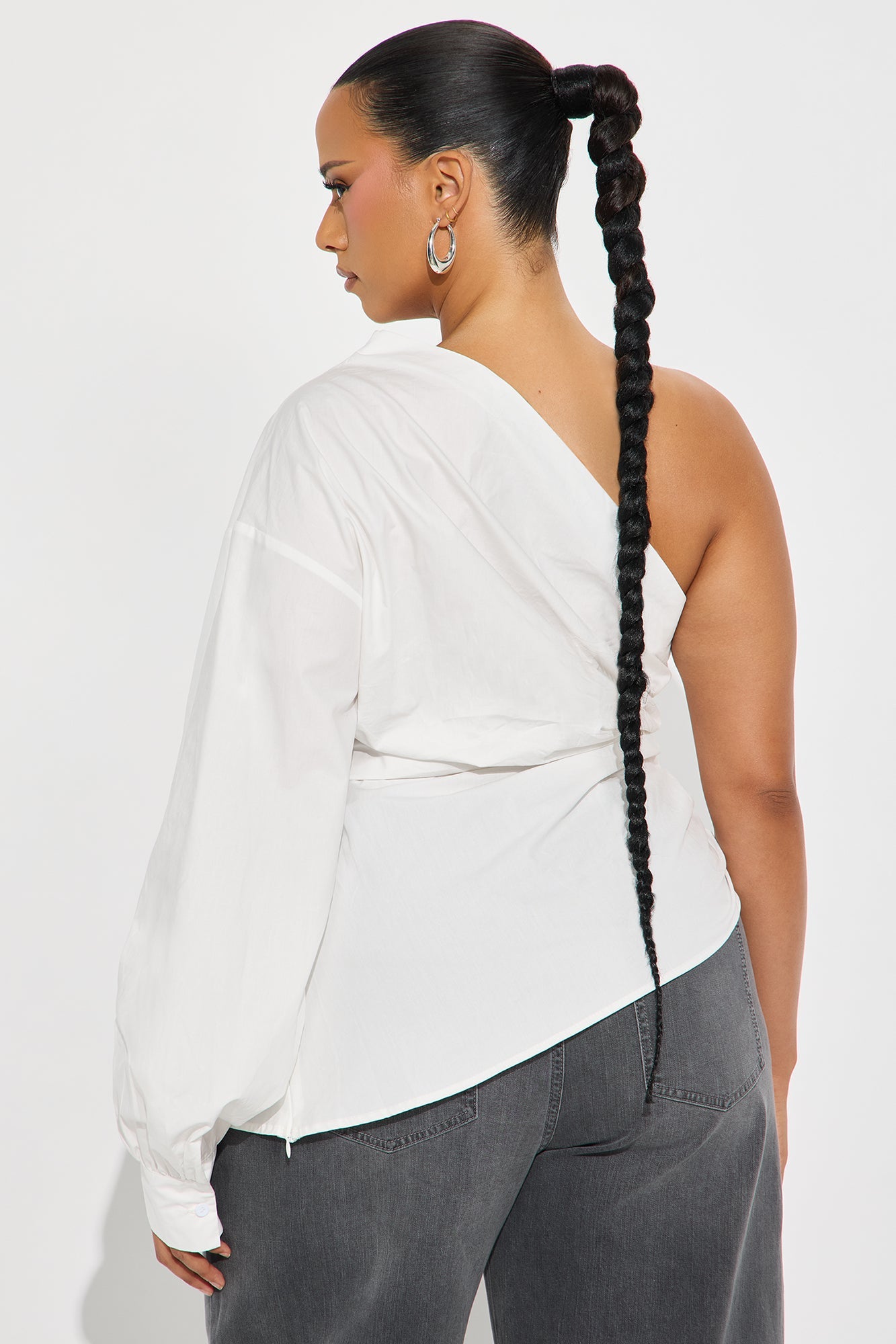 Dahlia One Shoulder Poplin Top - White