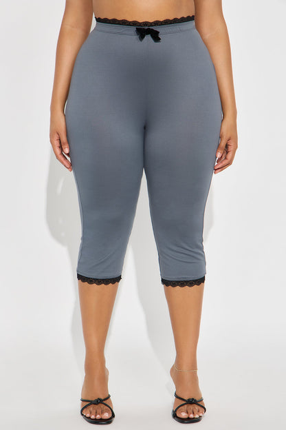 Valentina Solid Lace Trim Capri Legging - Charcoal