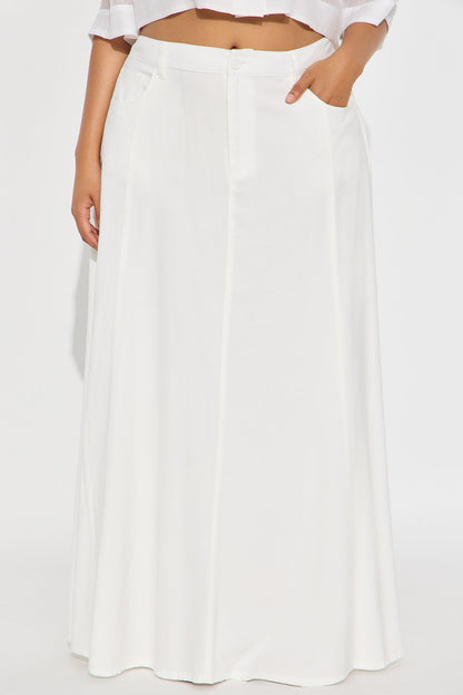 Harlow Maxi A Line Pleated Rayon Blend Skirt - Ivory