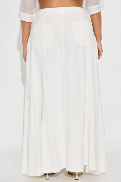 Harlow Maxi A Line Pleated Rayon Blend Skirt - Ivory