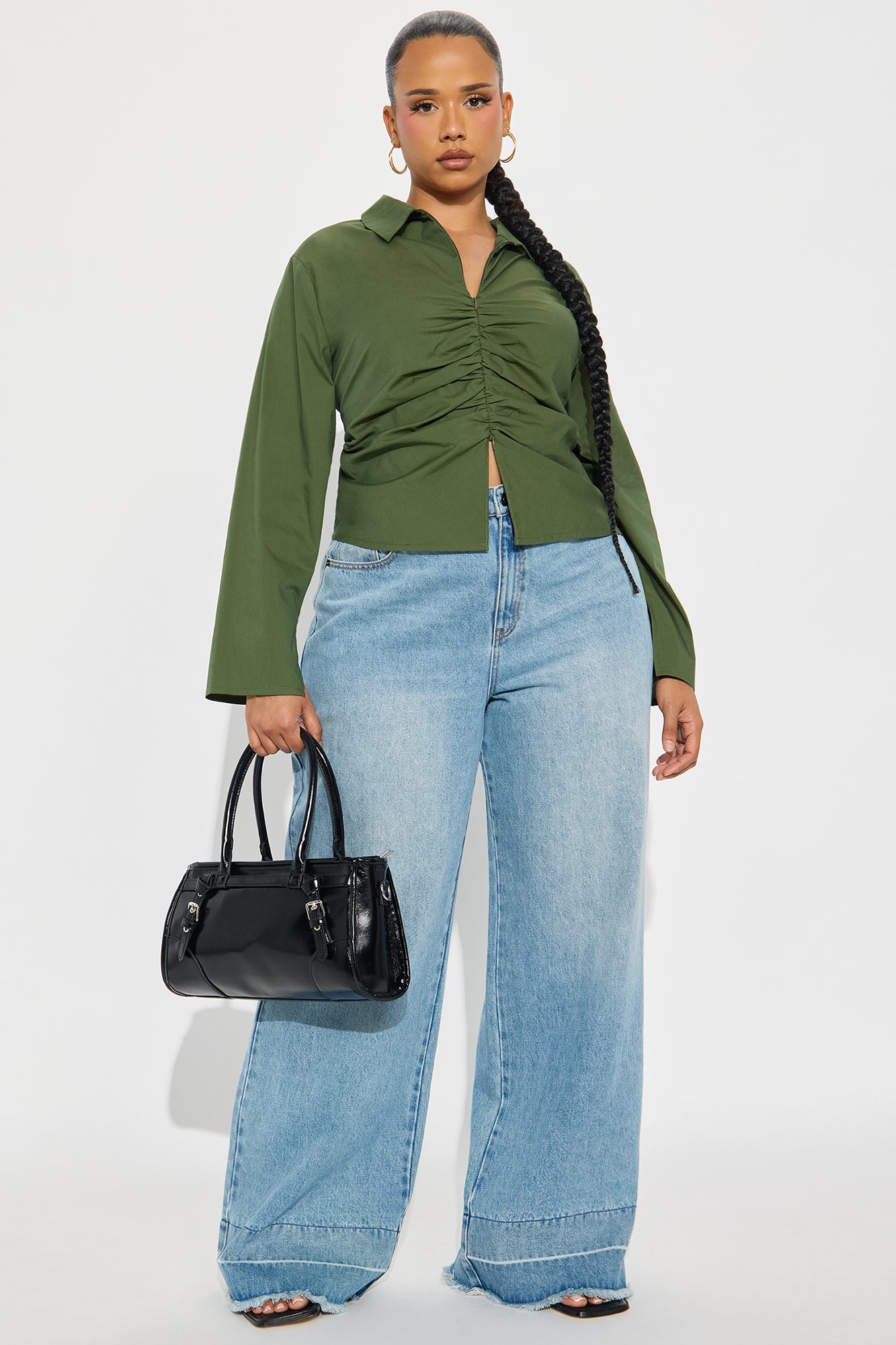 Mellowed Out Front Zip Poplin Shirt - Dark Olive