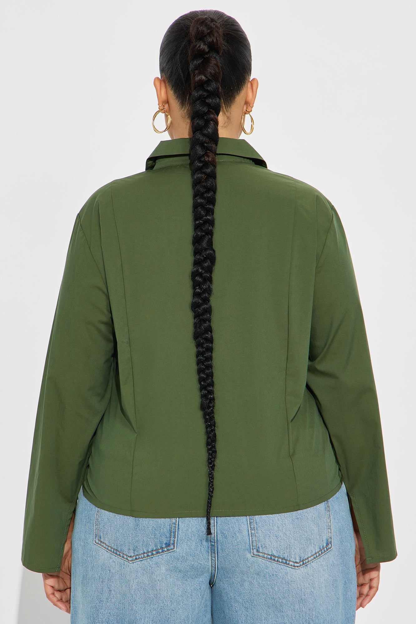 Mellowed Out Front Zip Poplin Shirt - Dark Olive