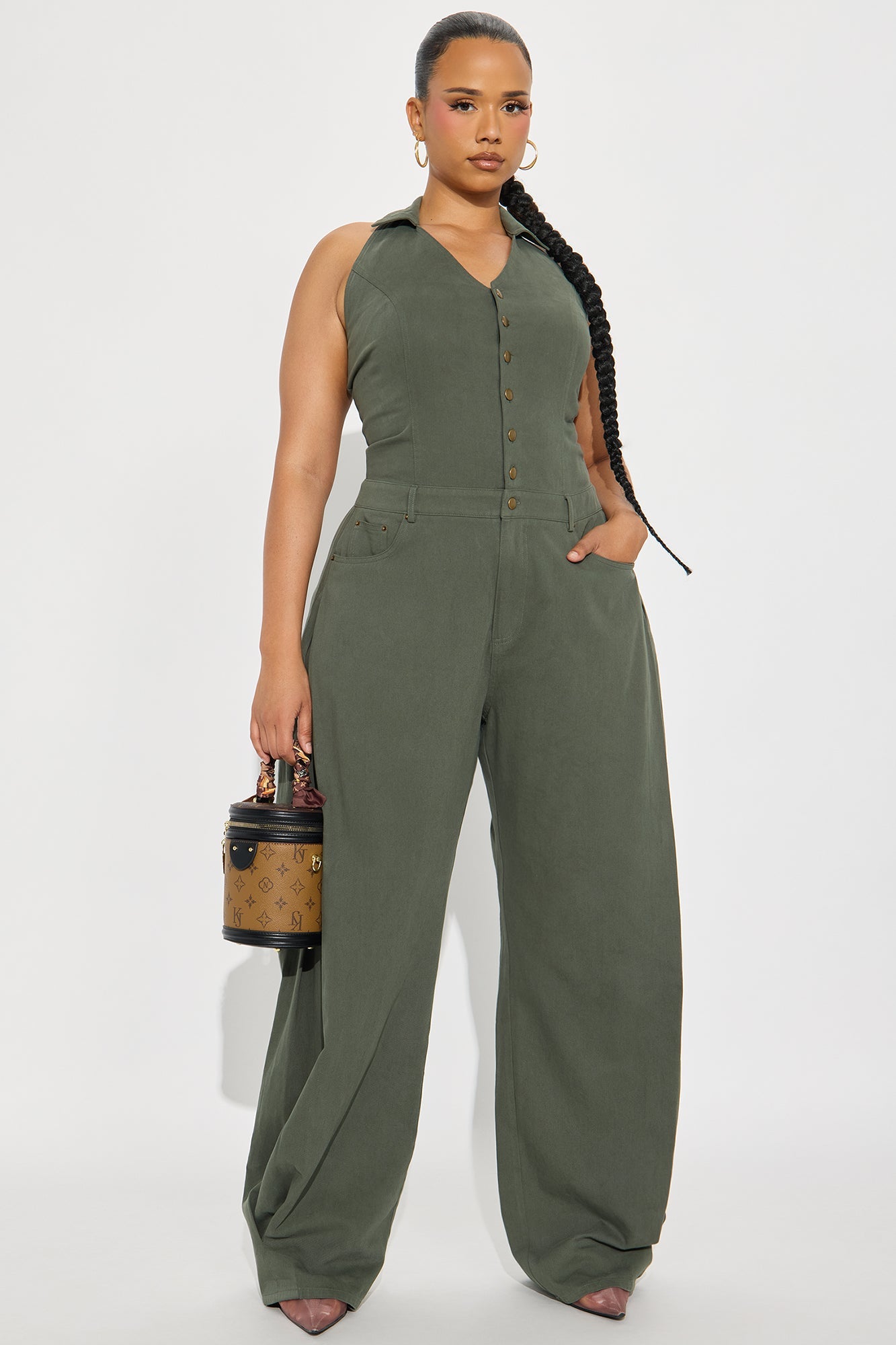 Alexis Barrel Leg Jumpsuit - Olive
