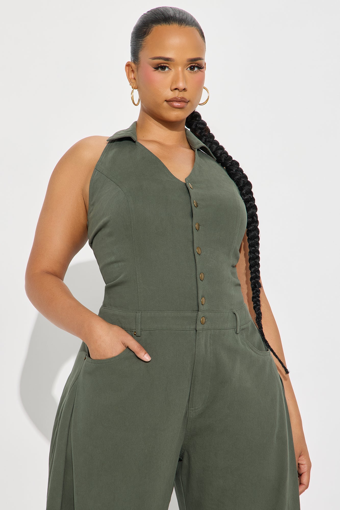 Alexis Barrel Leg Jumpsuit - Olive