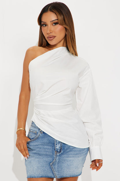 Dahlia One Shoulder Poplin Top - White