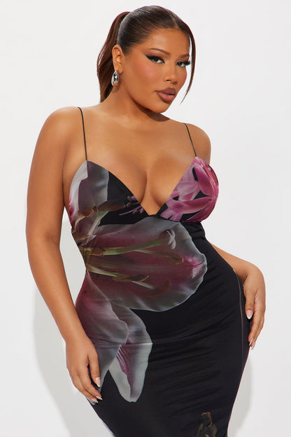 Mariposa Floral Mesh Dress - Black/combo