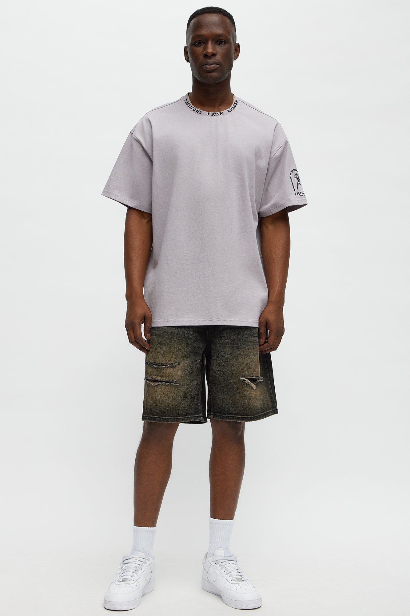 Relaxed All Alone Distressed Denim Shorts - Black Wash