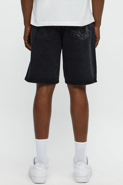 Relaxed You Know The Vibes Be Chill Denim Shorts - Black Wash