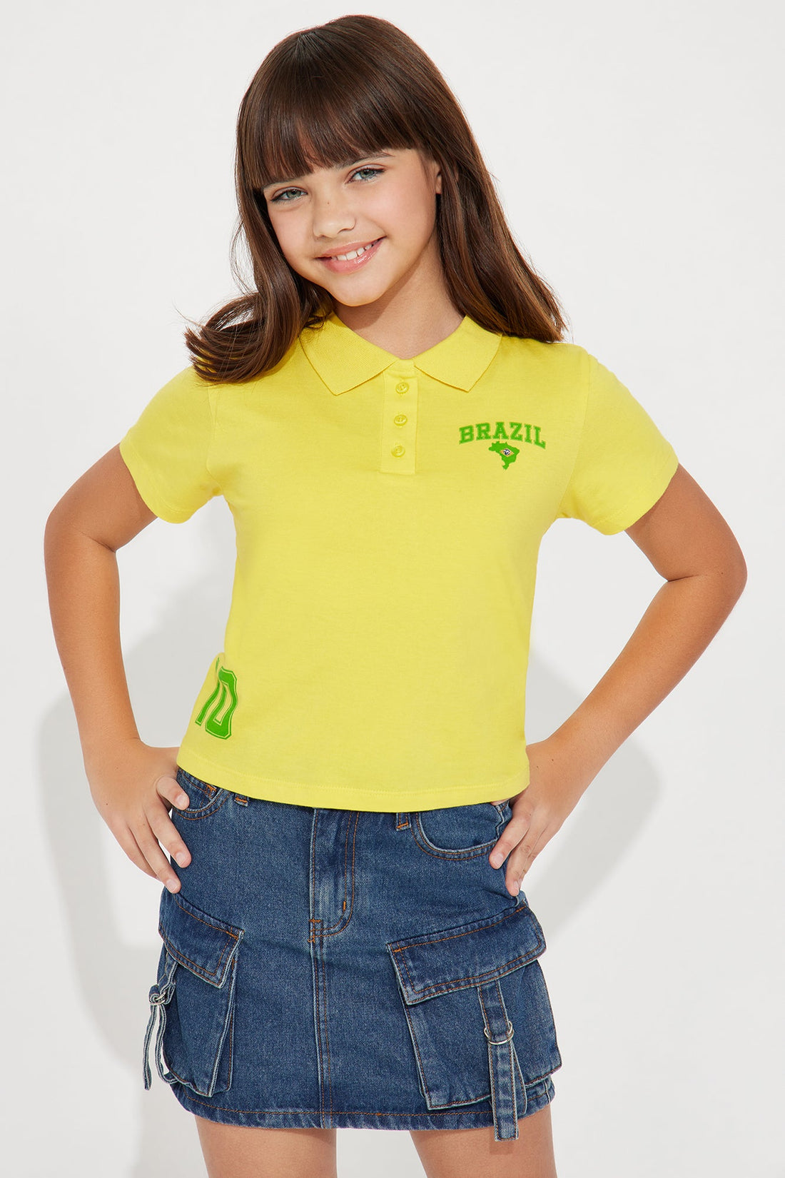 Mini Brazil Collared Short Sleeve Tee - Yellow
