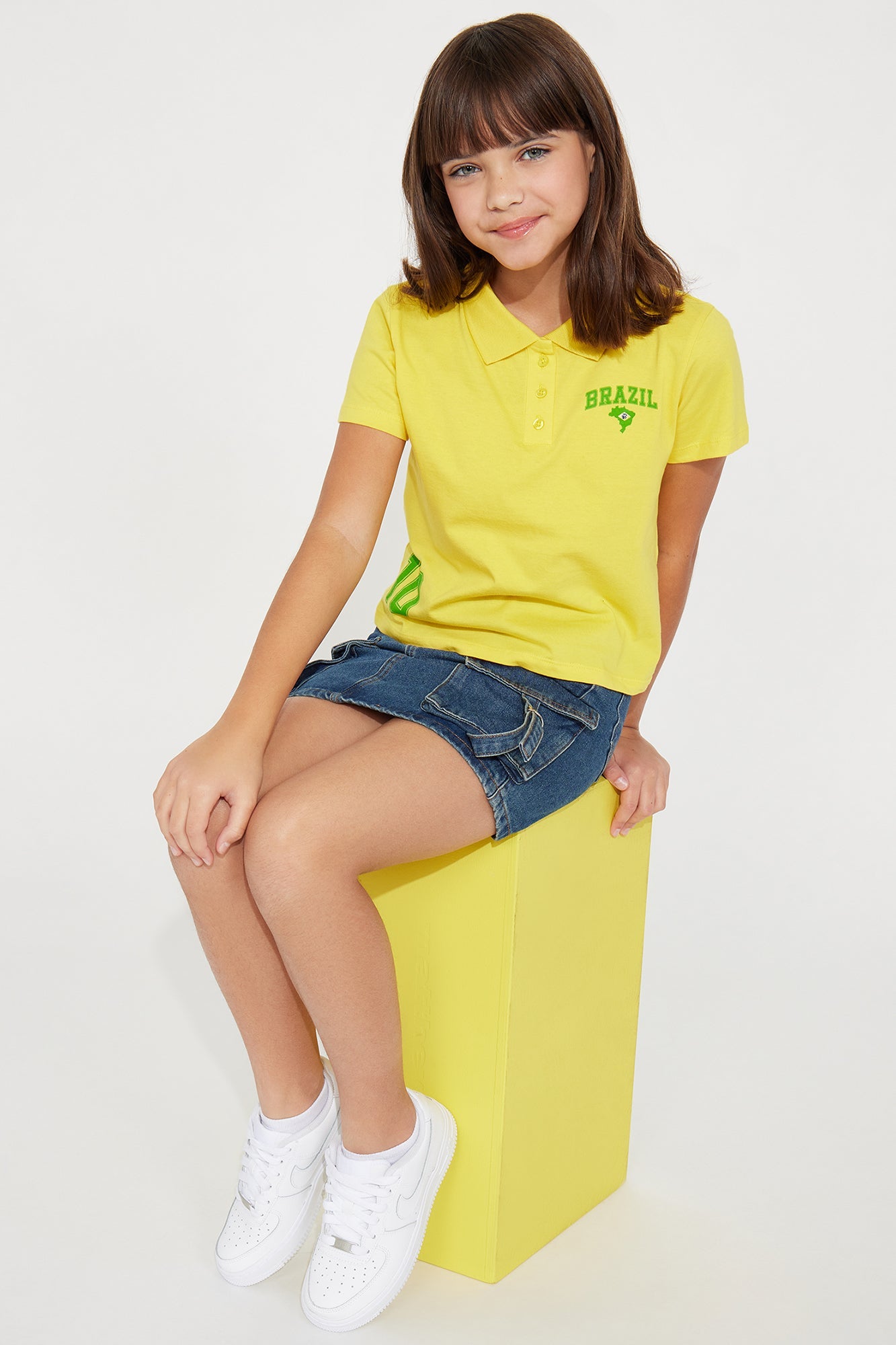 Mini Brazil Collared Short Sleeve Tee - Yellow