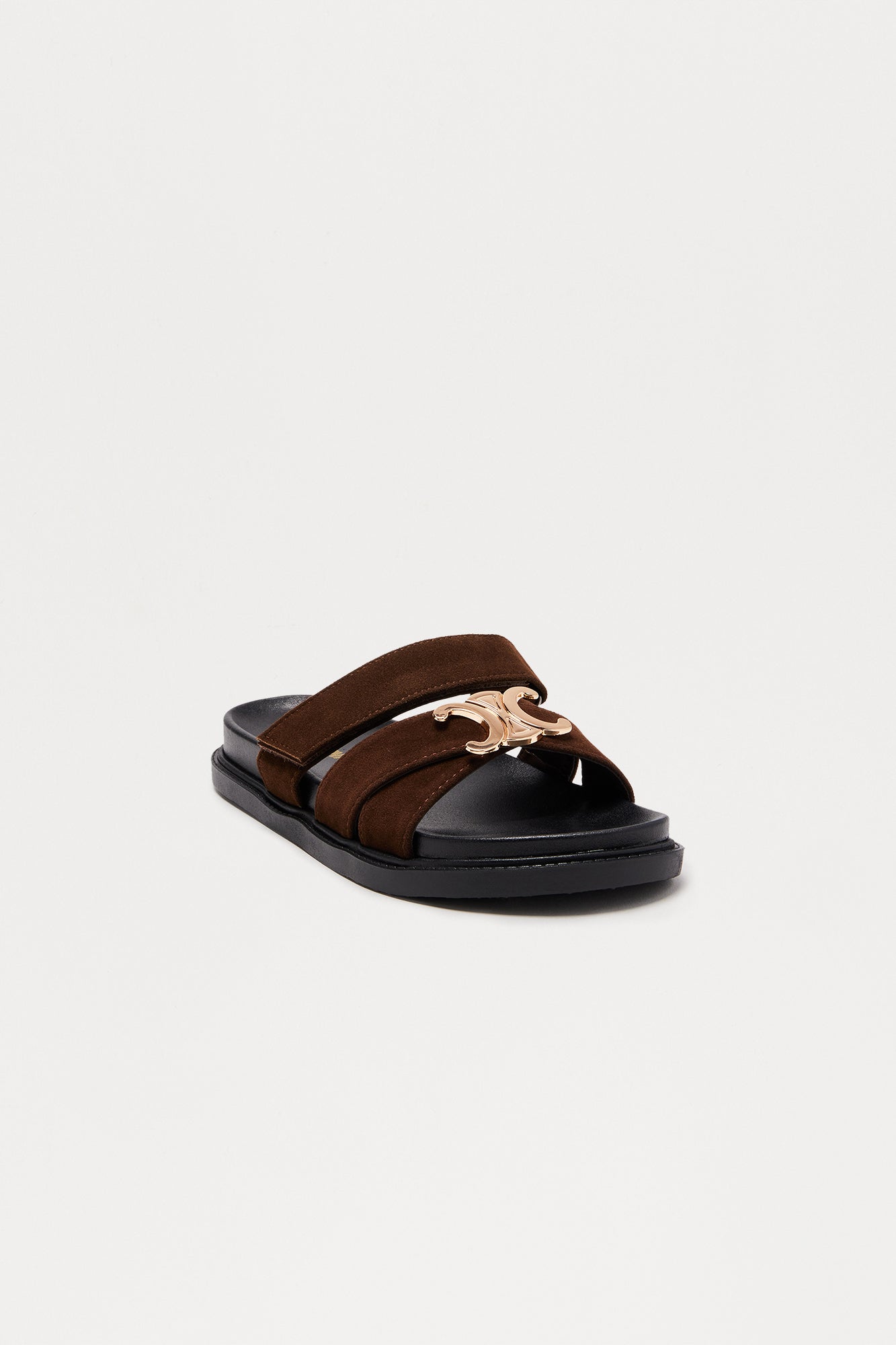 Owen Hardware Faux Suede Slides - Chocolate