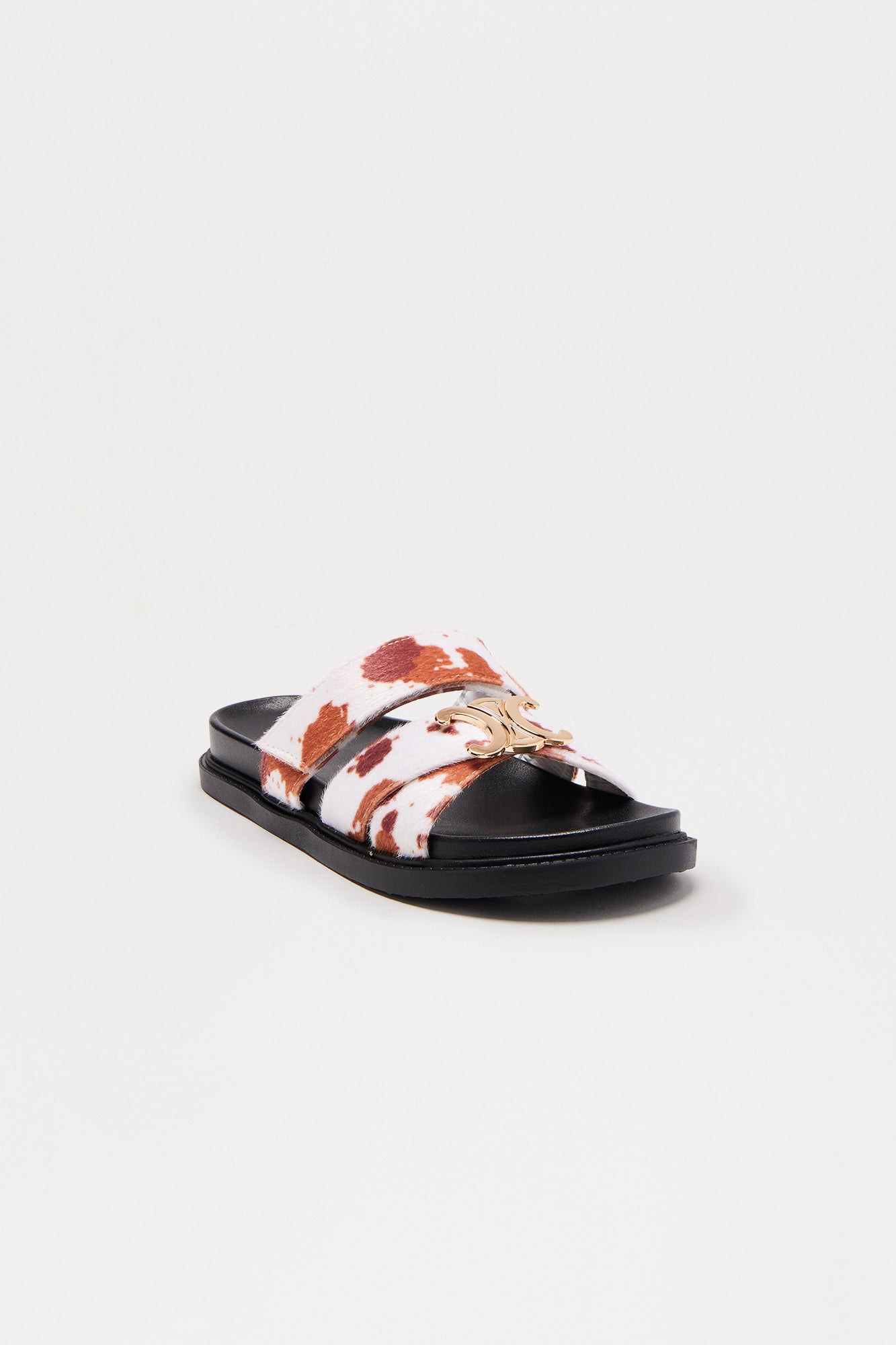 Owen Hardware Faux Suede Slides - Brown/combo