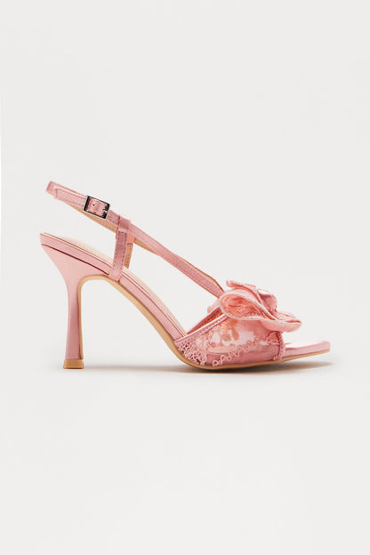 Dovey Bow Slingback Heels - Blush