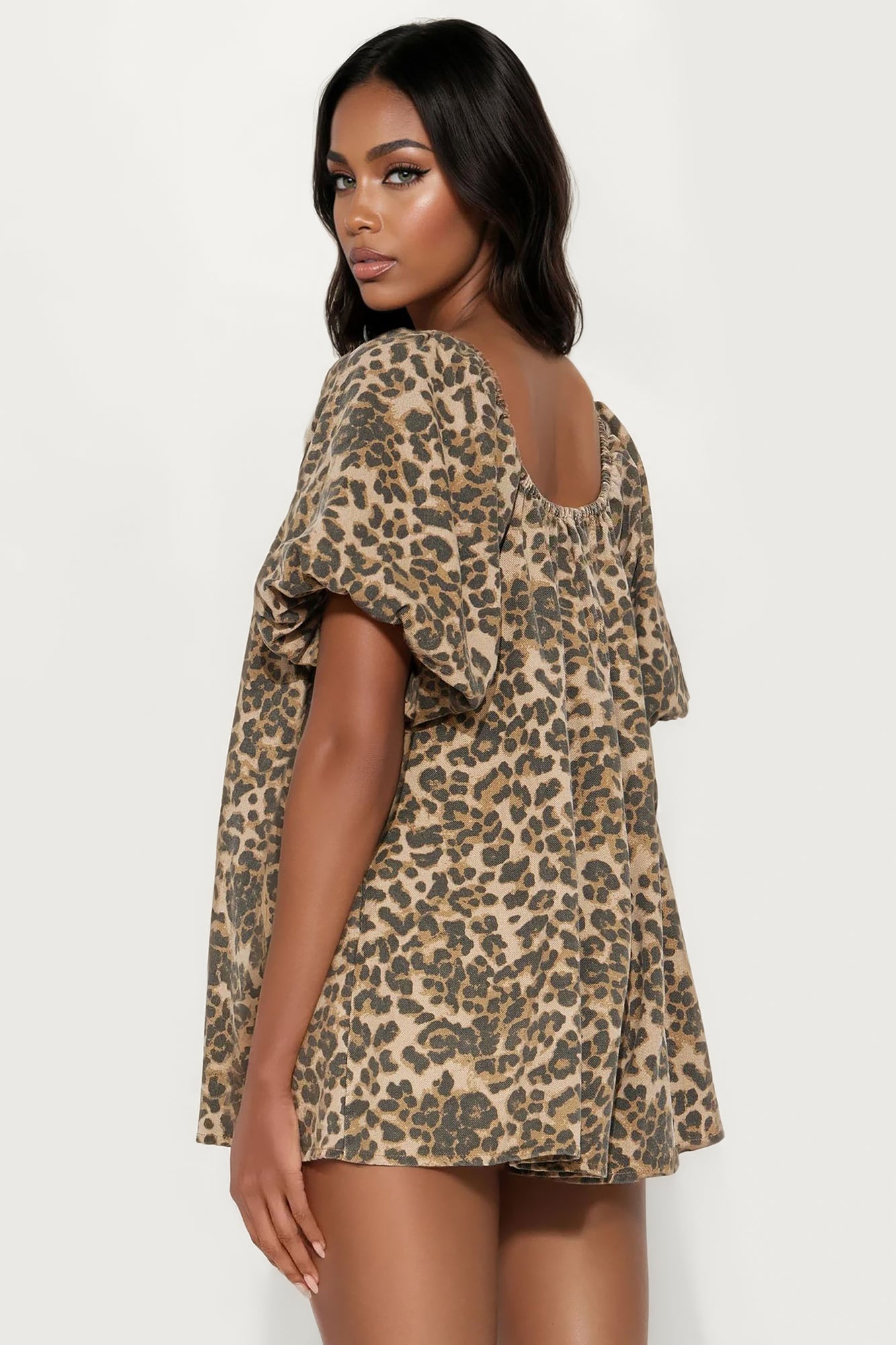 Jungle Princess Leopard Denim Romper - Brown/combo
