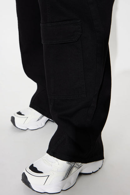 Alexandra Cargo Twill Wide Leg Barrel Pant - Black Wash