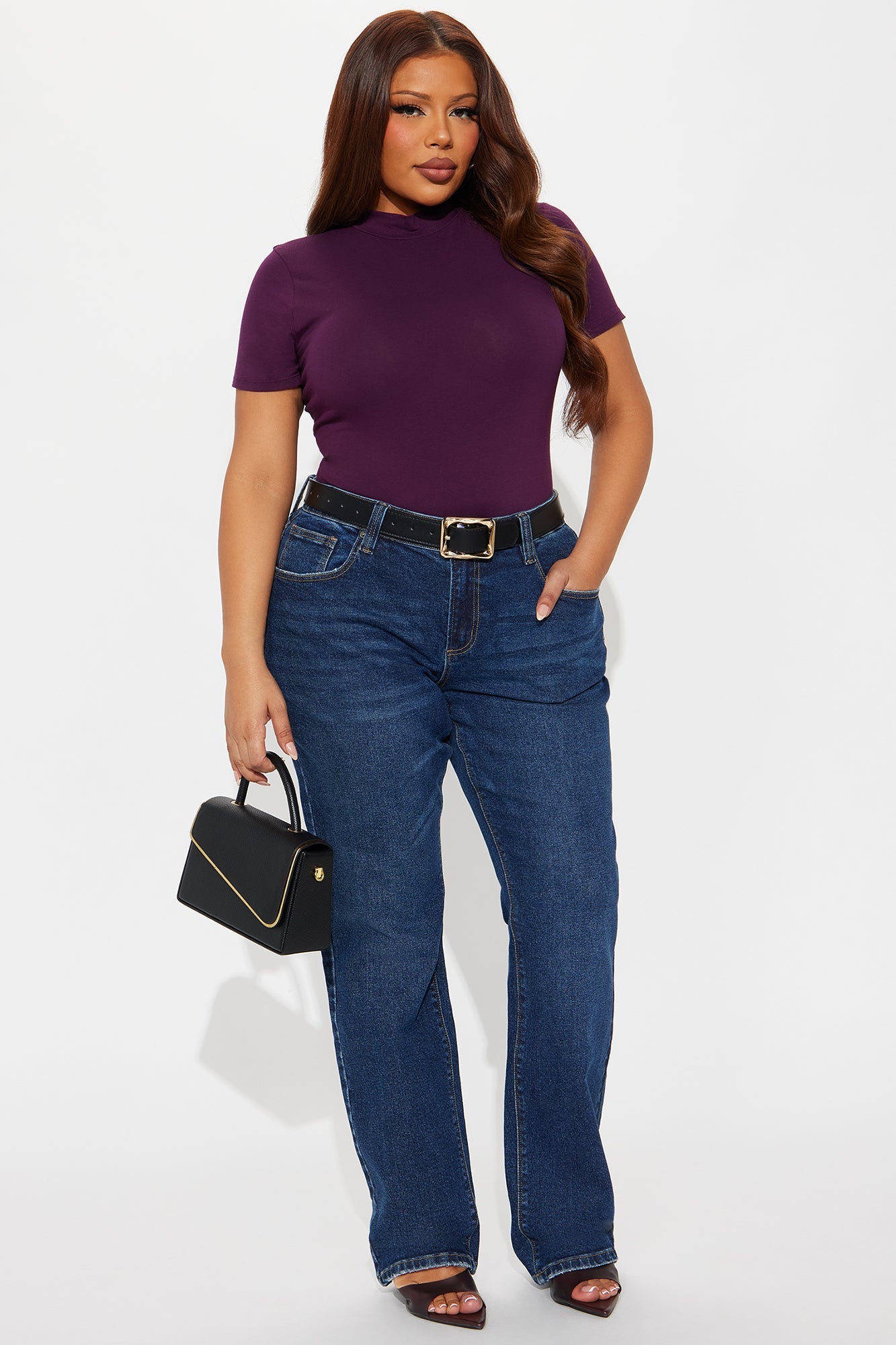Basic Mock Neck Bodysuit - Plum