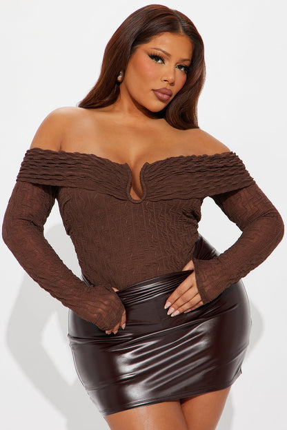Olive Off Shoulder Bodysuit - Chocolate