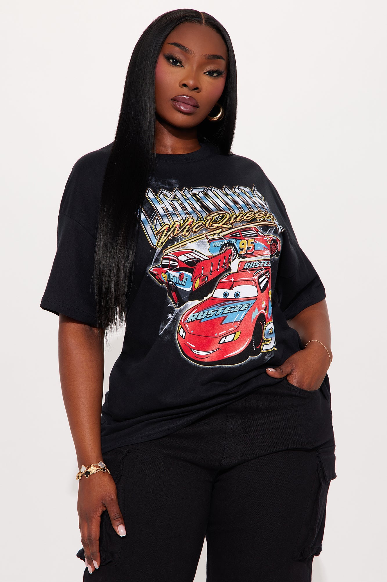 Lightening Car Retro Oversized Tee - Black