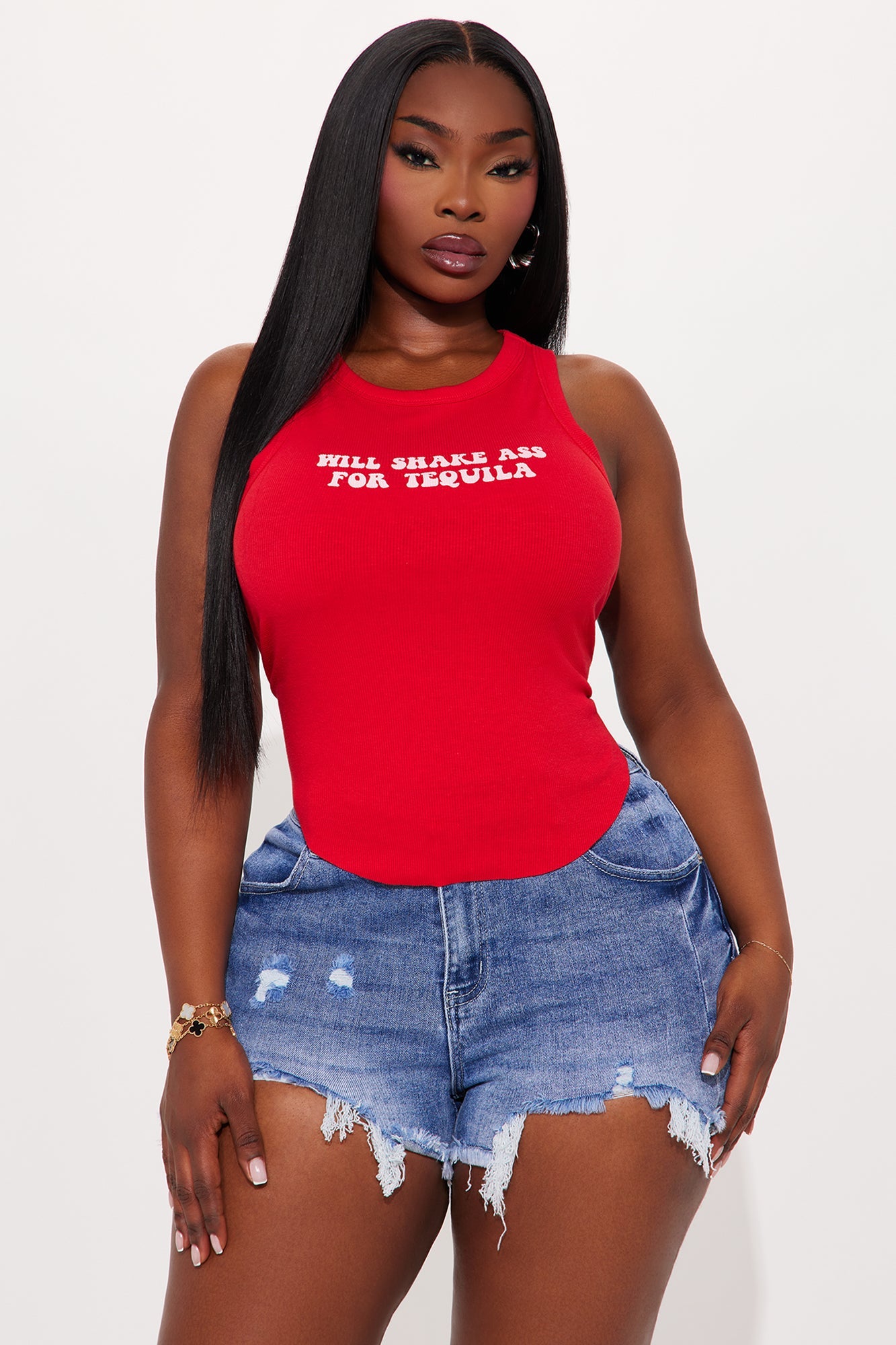 Will Shake Ass For Tequila Ribbed Tank Top - Red