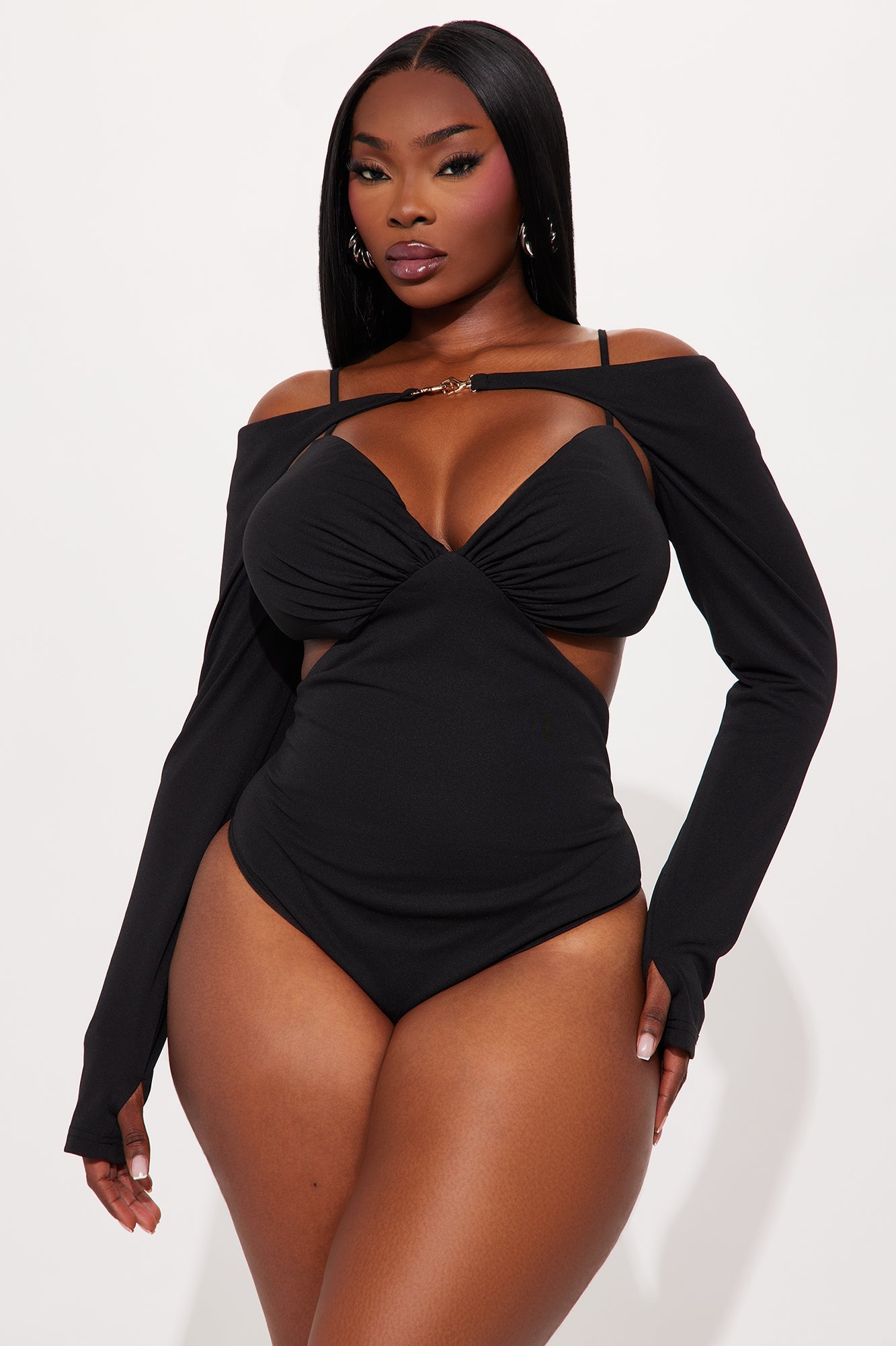 Marcelina Long Sleeve Bolero &amp; Bodysuit 2 Piece Set - Black