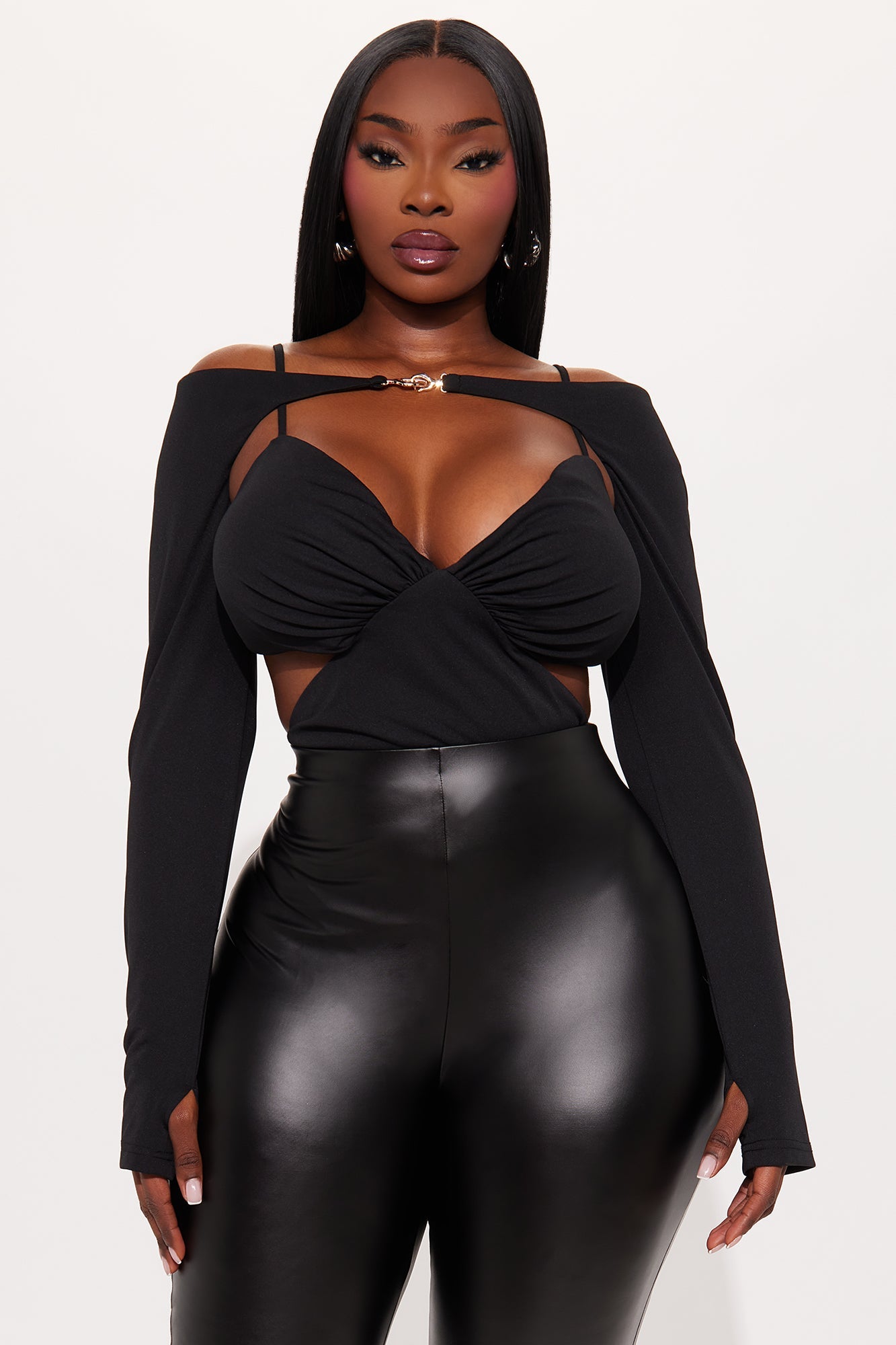 Marcelina Long Sleeve Bolero &amp; Bodysuit 2 Piece Set - Black