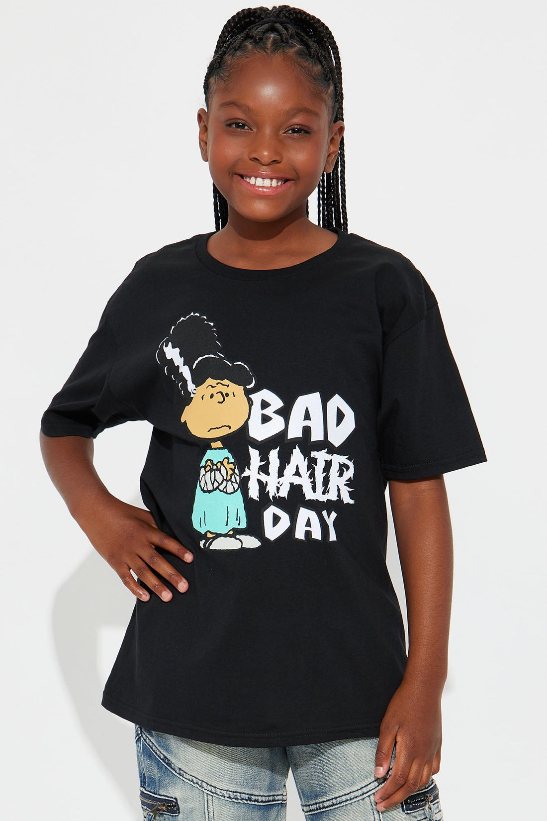 Mini Bad Hair Day Peanuts Tee - Black