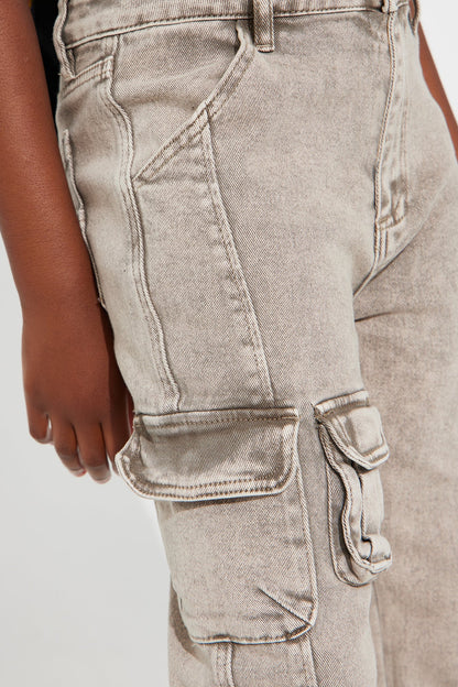 Mini Emily Stacked Cargo Jeans - Tan