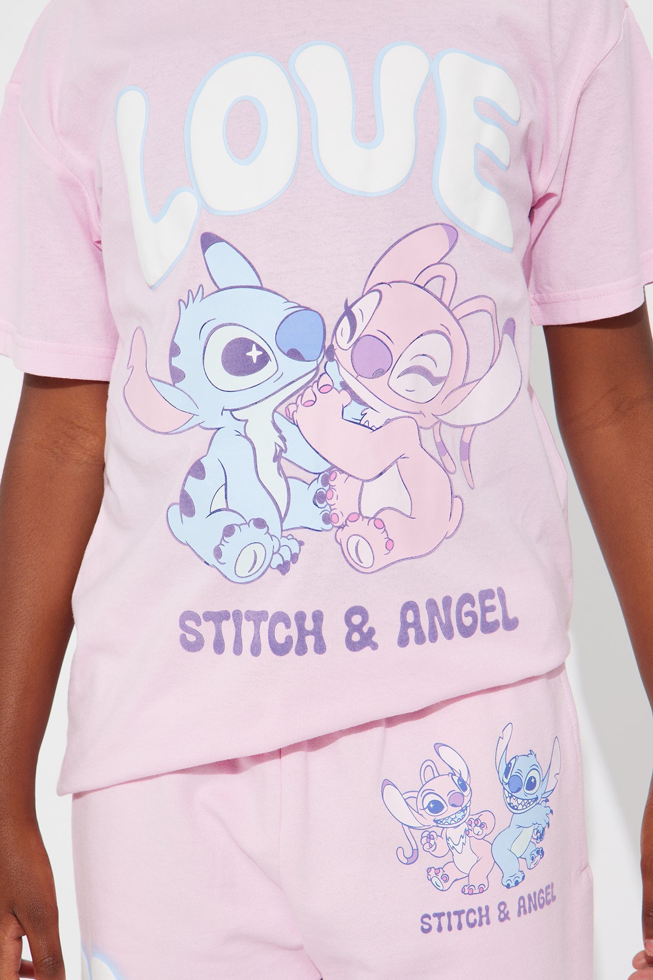 Mini Stitch and Angel Love Graphic T-Shirt And Pant Set - Pink