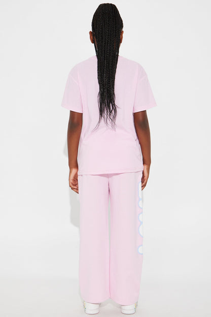 Mini Stitch and Angel Love Graphic T-Shirt And Pant Set - Pink