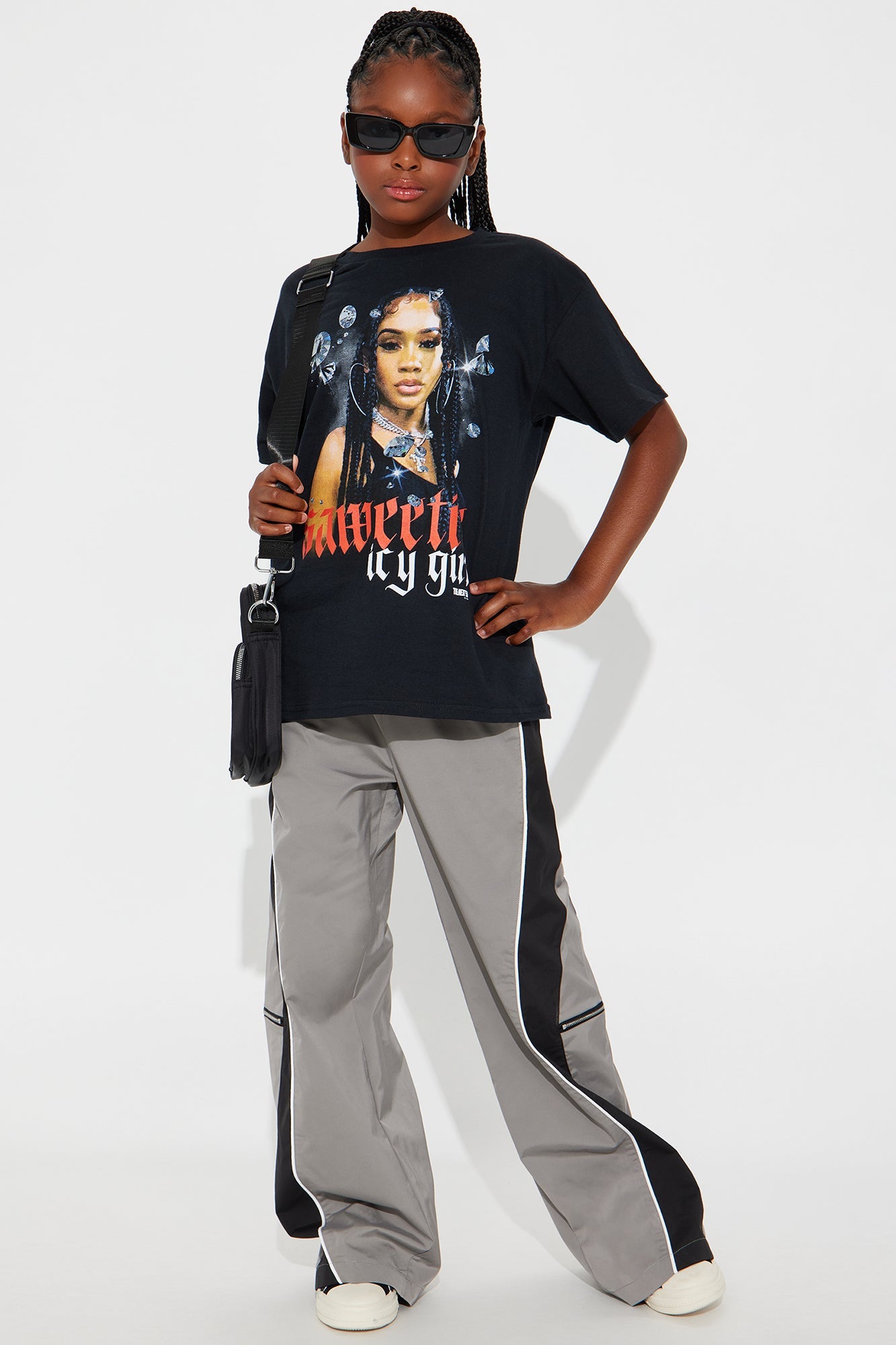 Mini Saweetie Icy Girl Washed Oversized Tee - Black Wash