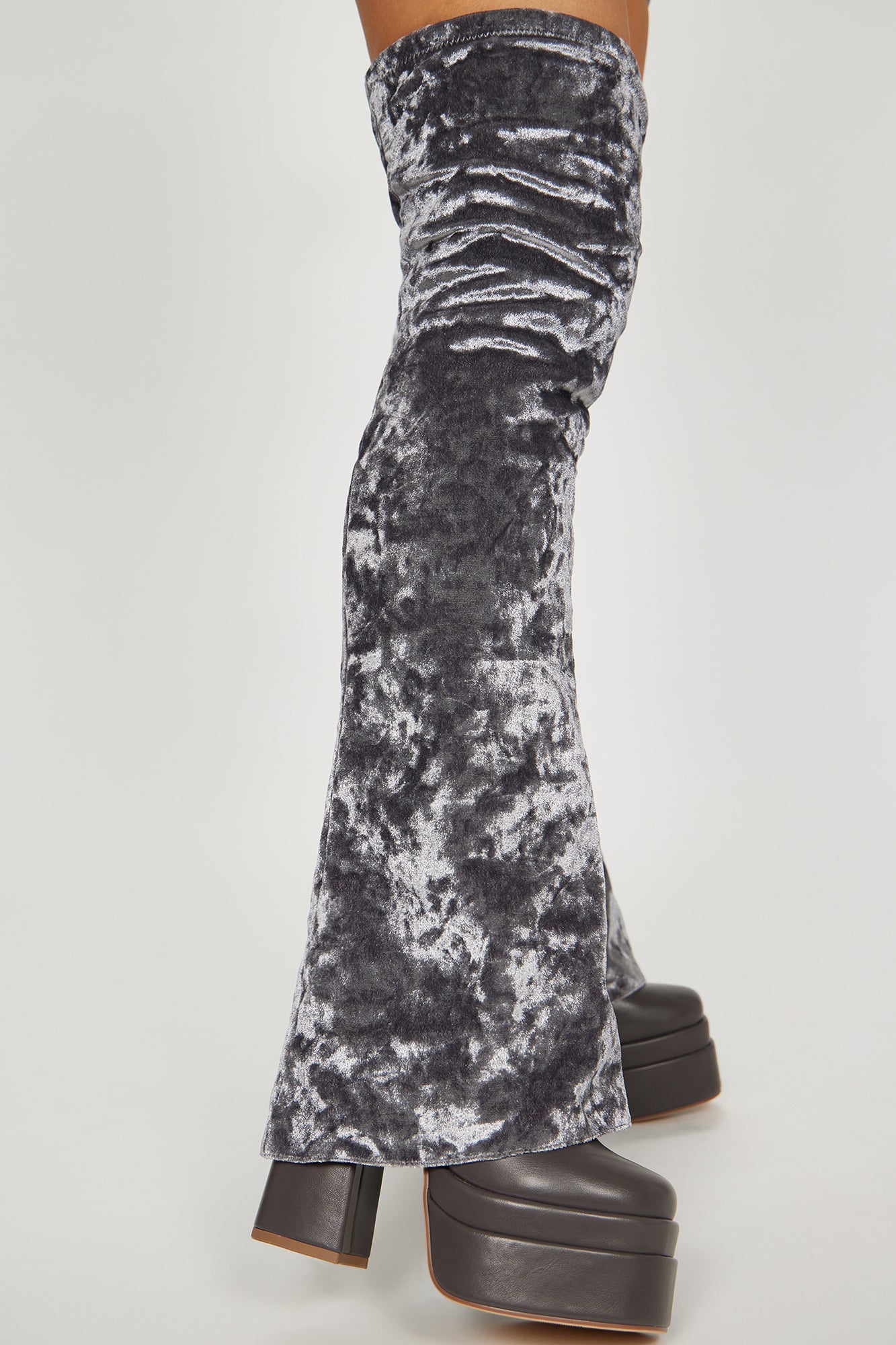 On My Way Out Velvet Boots - Grey