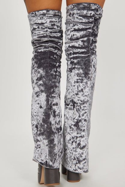 On My Way Out Velvet Boots - Grey
