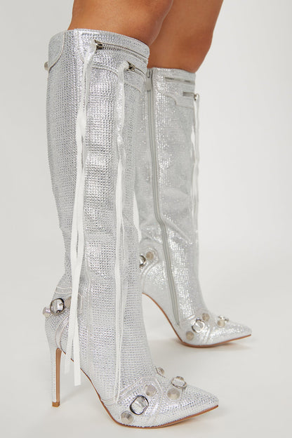 Sending My Best Heeled Boots - Silver