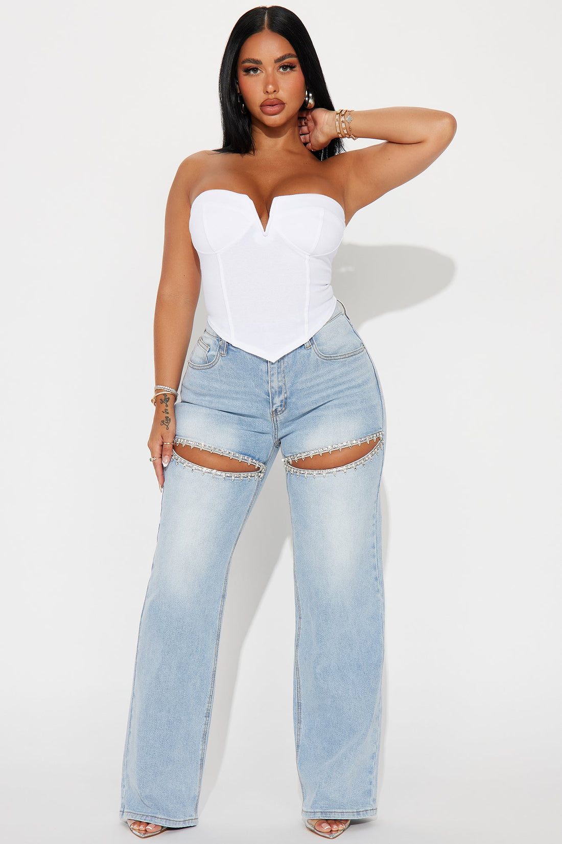 You Belong With Me Stretch Embellished Straight Leg Jeans - Light Wash