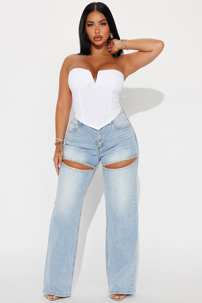 You Belong With Me Stretch Embellished Straight Leg Jeans - Light Wash