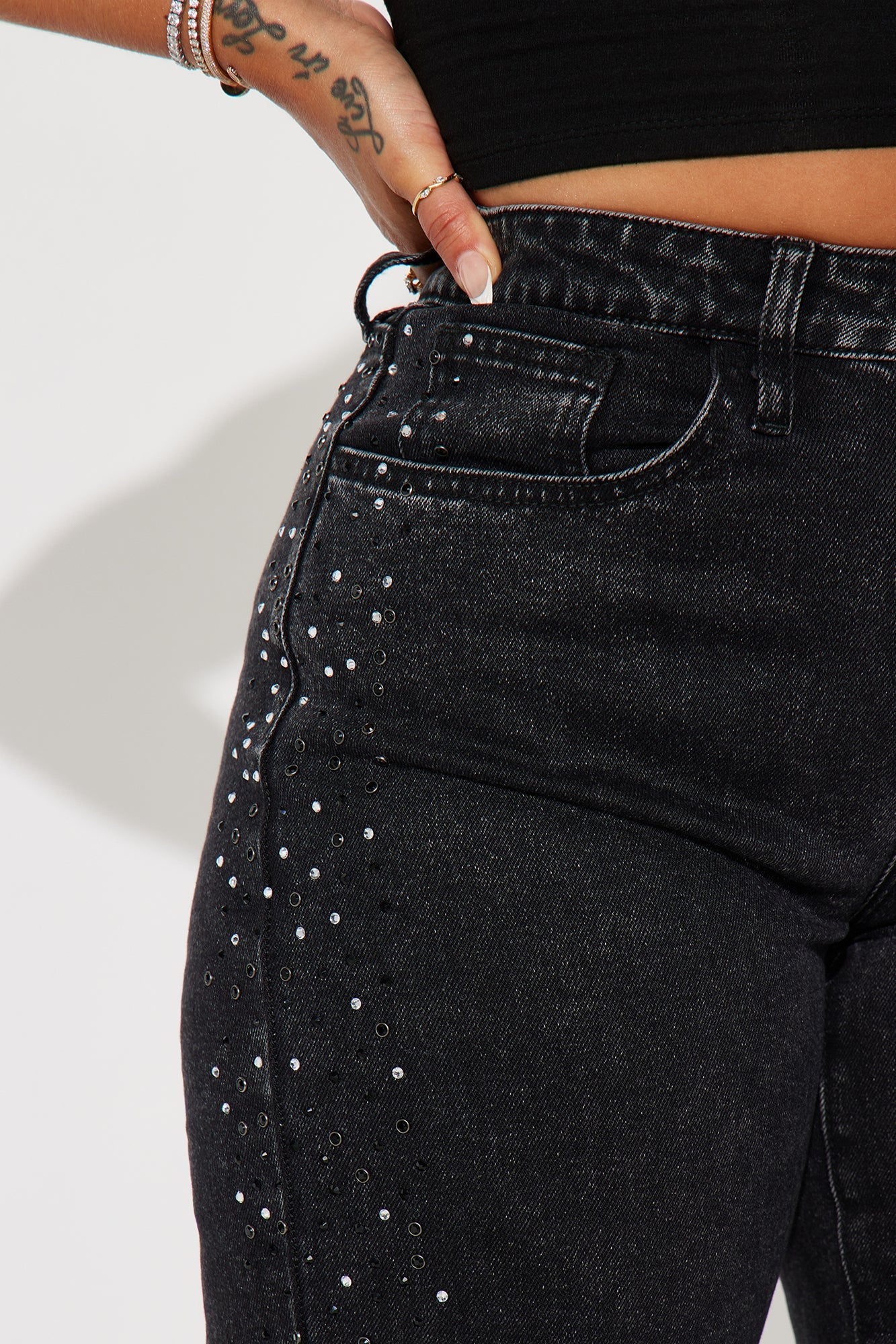 Always Shining Stretch Embellished Straight Leg Jeans - Black Wash