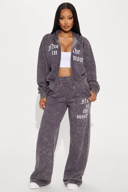 Not In The Mood Washed Zip Hoodie - Charcoal