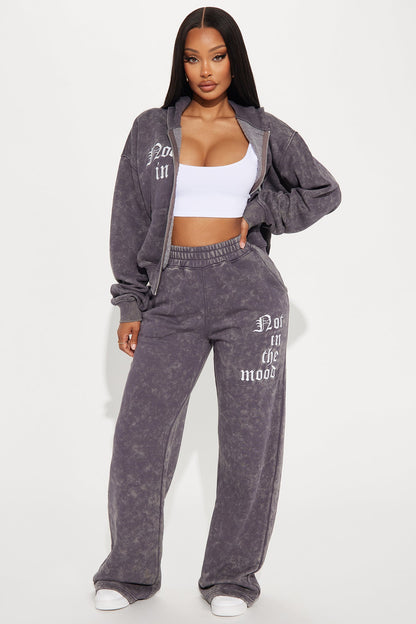 Not In The Mood Washed Wide Leg Pant - Charcoal