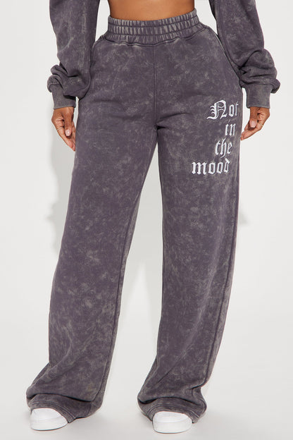 Not In The Mood Washed Wide Leg Pant - Charcoal