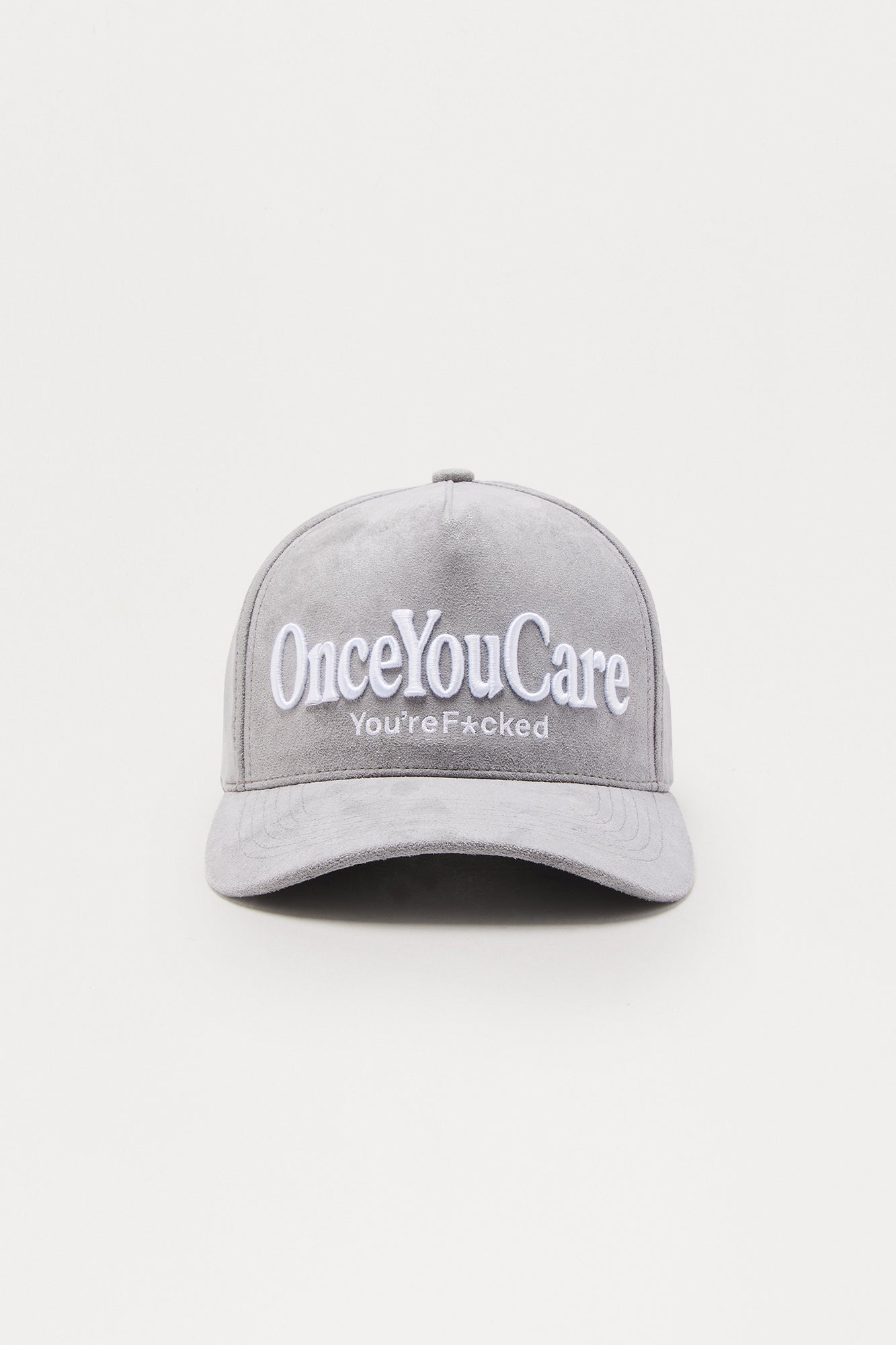 You Care Embroidered Faux Suede Snapback Hat - Grey