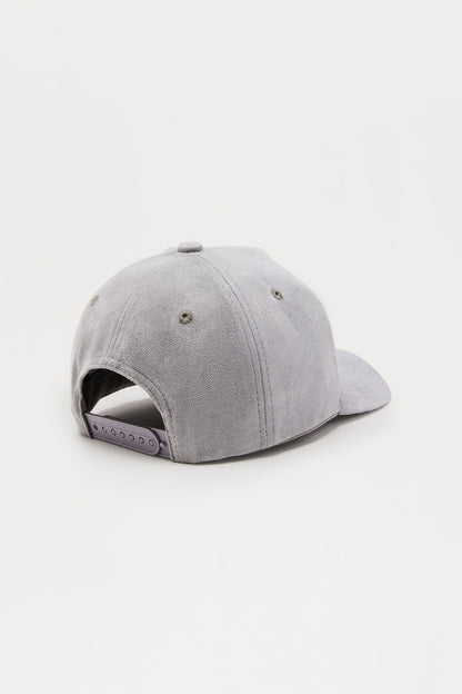 You Care Embroidered Faux Suede Snapback Hat - Grey